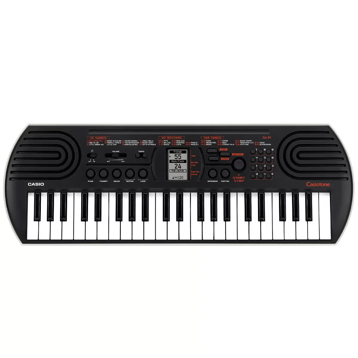 Black 44 Key Portable Mini Keyboard with 100 Tones, 50 Rhythms, and Headphone Output