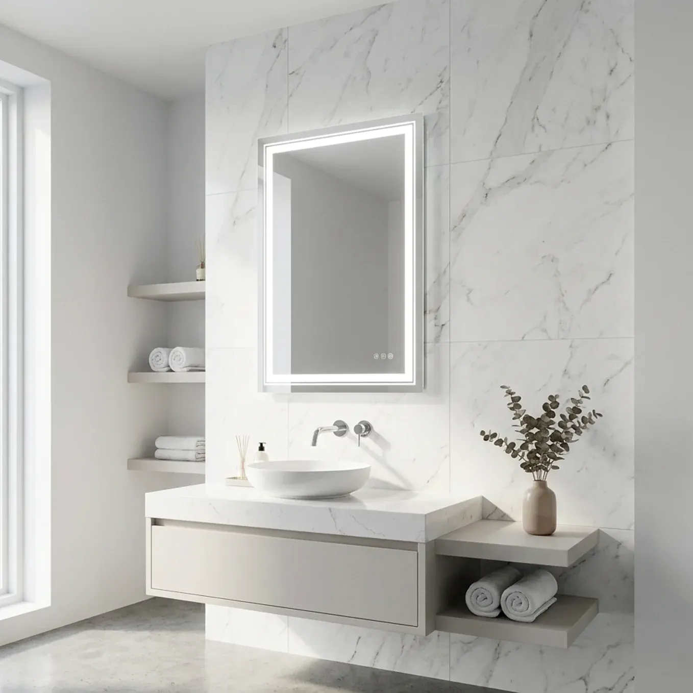 Interior Ave - 70 x 90cm Rectangle Frameless LED Bathroom Mirror