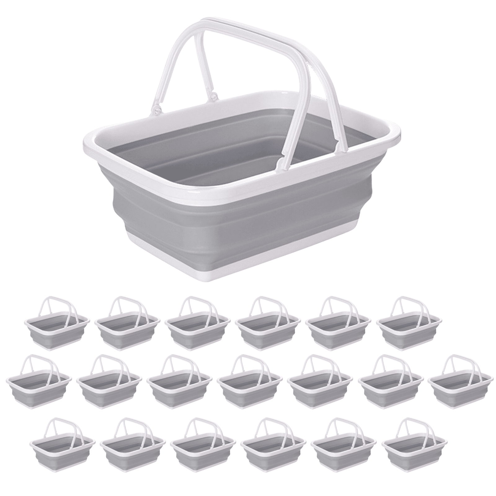 20x 9L Collapsible Laundry Folding Clothes Basket w Handles Bin Bulk -Grey/White