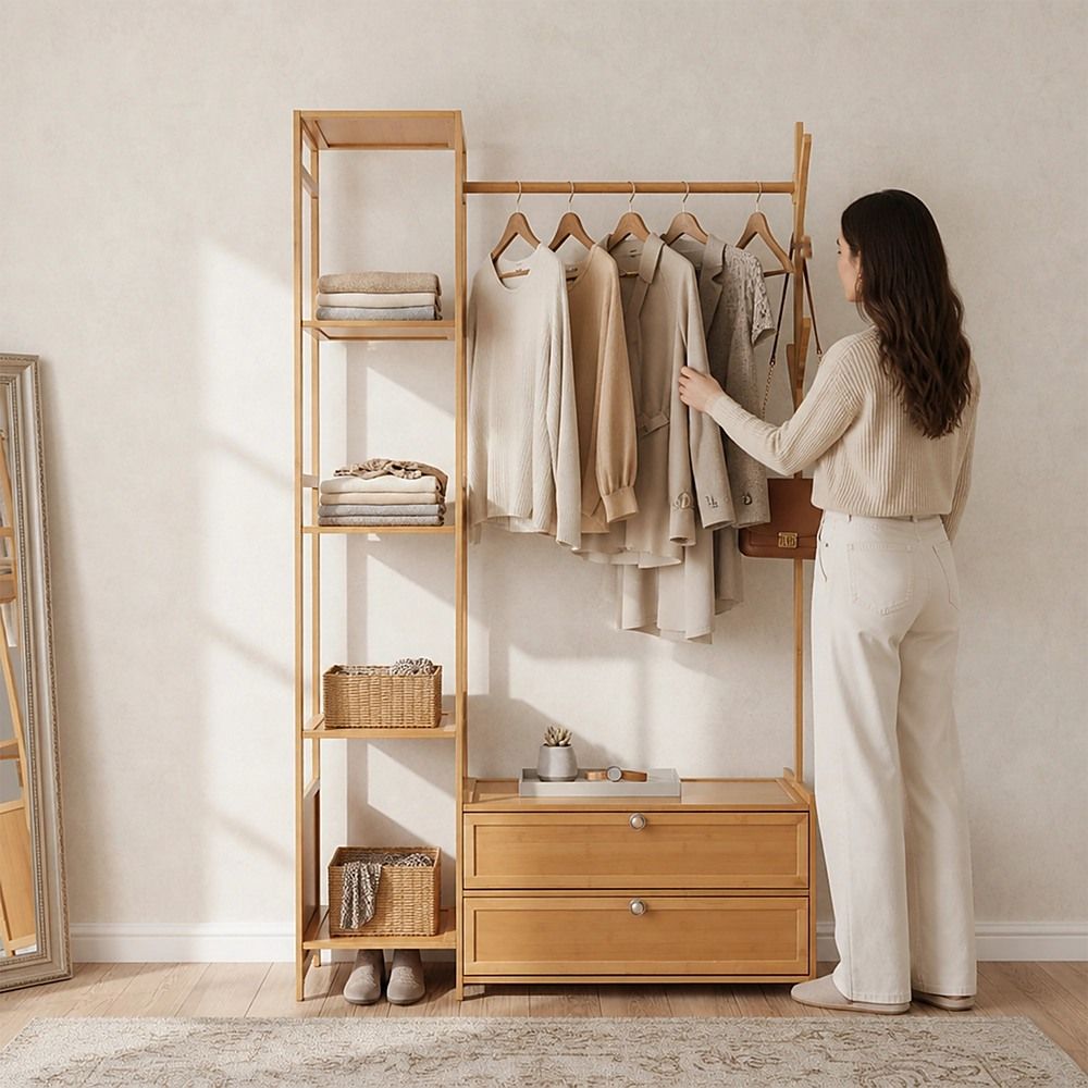 165x100cm Clothes Rack Stand Storage Shelves Modern Coat Tree