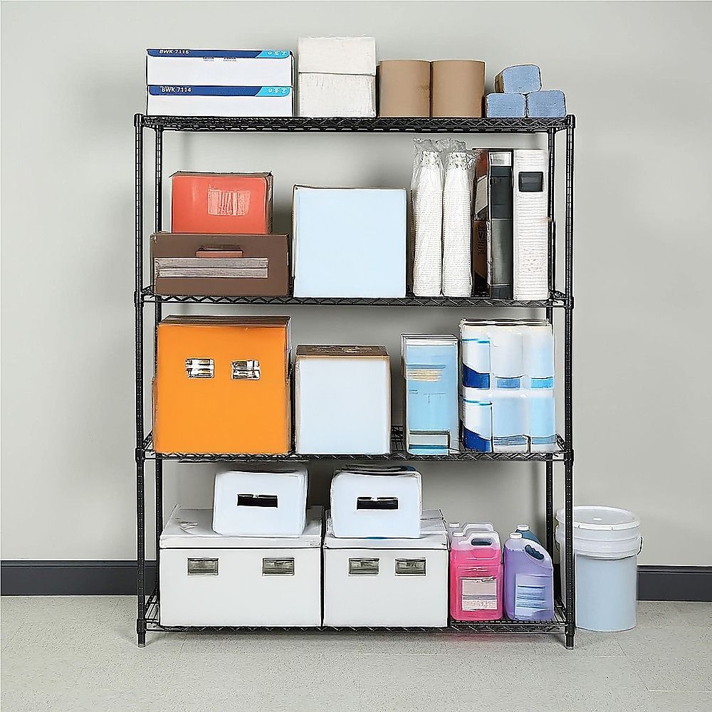 Wire Storage Rack – 120x60cm Black Shelving with Fixed Legs