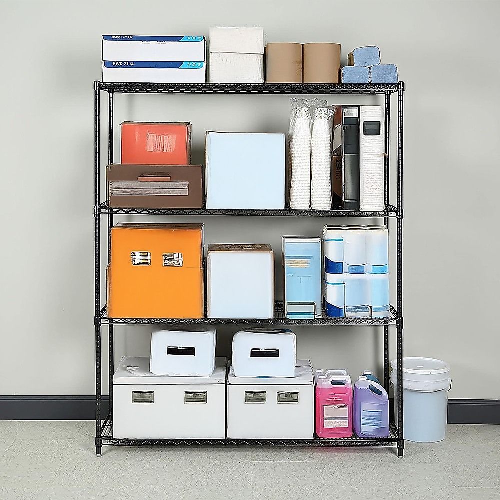 Wire Storage Rack – 150x35cm Black Shelving with Fixed Legs
