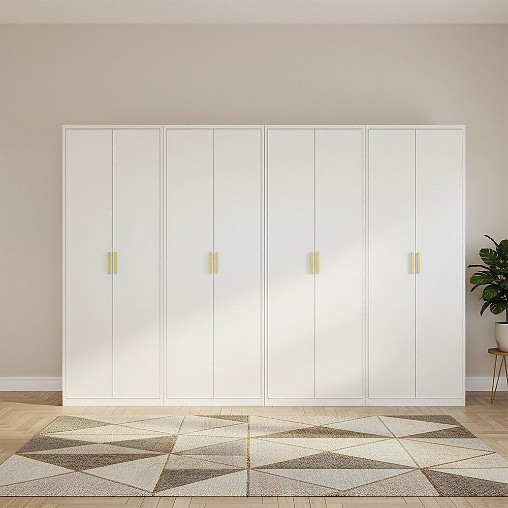320x200cm 8-Door White Steel Shelf Wardrobe with Gold Handle Storage Cabinet