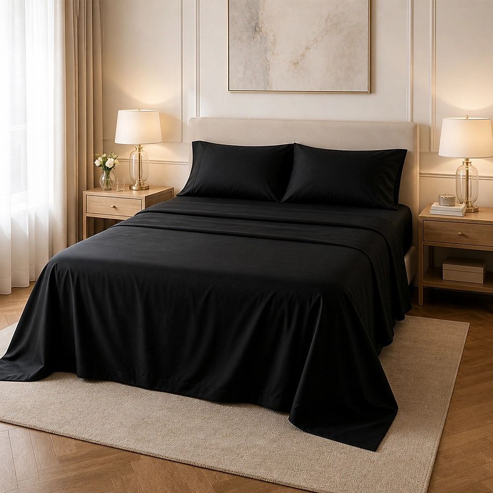 Queen Microfiber Sheet Set – Black 4-Piece Set with Deep Pockets