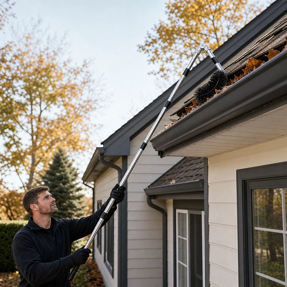 4M Telescopic Gutter Cleaning Tool Kit with Adjustable Pole, Gutter Brush & Gutter Rake