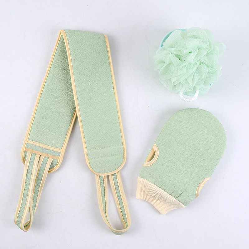 Green 3-Piece Exfoliating Bath Set with Long-Handle Back Scrubber, Exfoliating Glove & Loofah Sponge for Deep Cleansing