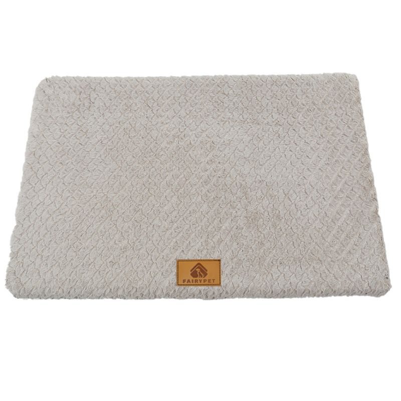 Silver-gray M size Pet Dog Bed Mat - Plush Short Fur Cover with Wave Foam Padding - Washable Removable Cover, Non-Slip Base, Warm Winter Cushion for Dogs and Cats, Multiple Sizes