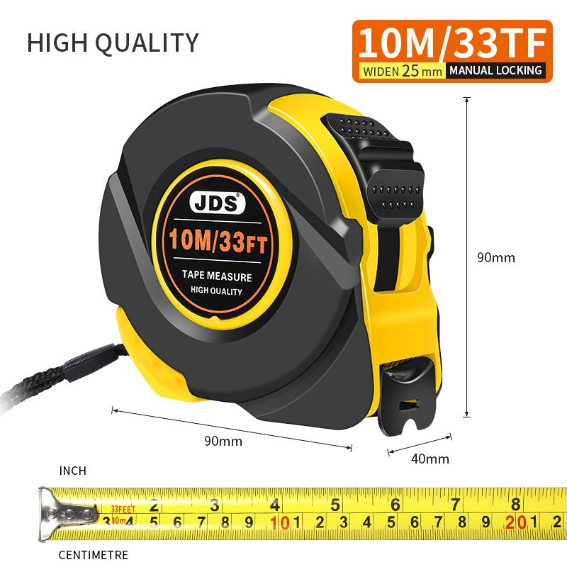 10M Heavy Duty Steel Tape Measure - Metric & Imperial Dual Scale - High Carbon Steel Blade, Anti-Slip ABS+TPR Casing, Push-Button Lock, Wear-Resistant for Construction & DIY