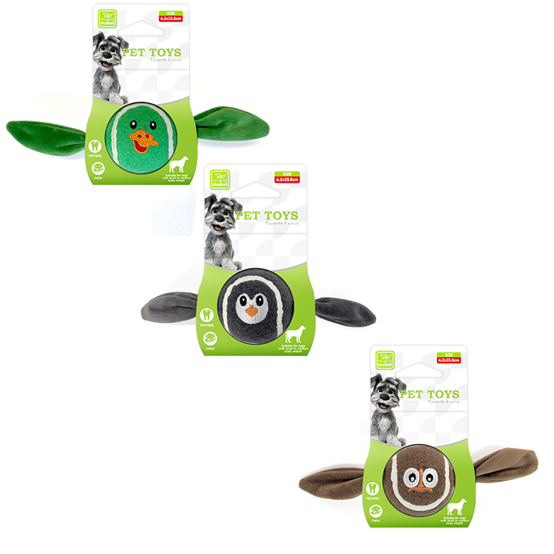 3-Piece Set High Elastic Pet Tennis Toy - Chew-Resistant Dog Ball with Plush Animal Designs for Interactive Play, Teeth Grinding & Dental Cleaning, Synthetic Fiber & Rubber, 80g Lightweight, Ideal for Small to Large Dogs-Designs: Duck and Owl and P