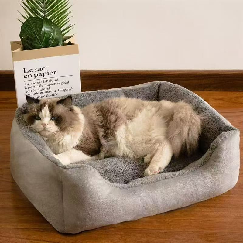 50x40x15CM Grey Premium Plush Pet Bed and Cozy Cushion Mat with Removable Flannel Cover & Non-Slip Waterproof Oxford Bottom for Cats Dogs Car & Home Universal Use