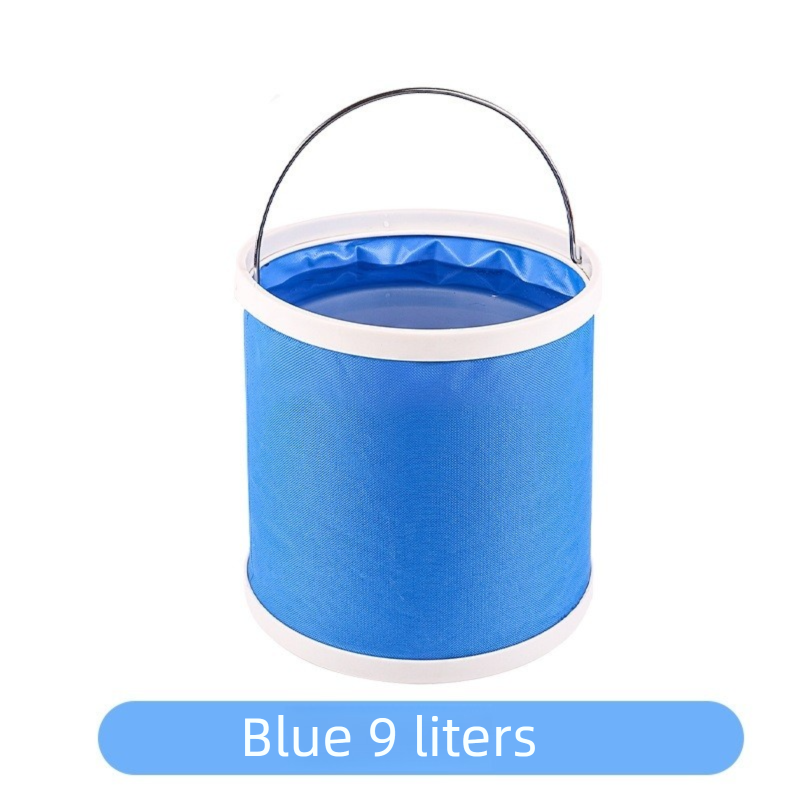 Blue 9L Collapsible Car Wash Bucket - Oxford Fabric Portable Folding Pail with Handle for Camping, Fishing, and Vehicle Cleaning