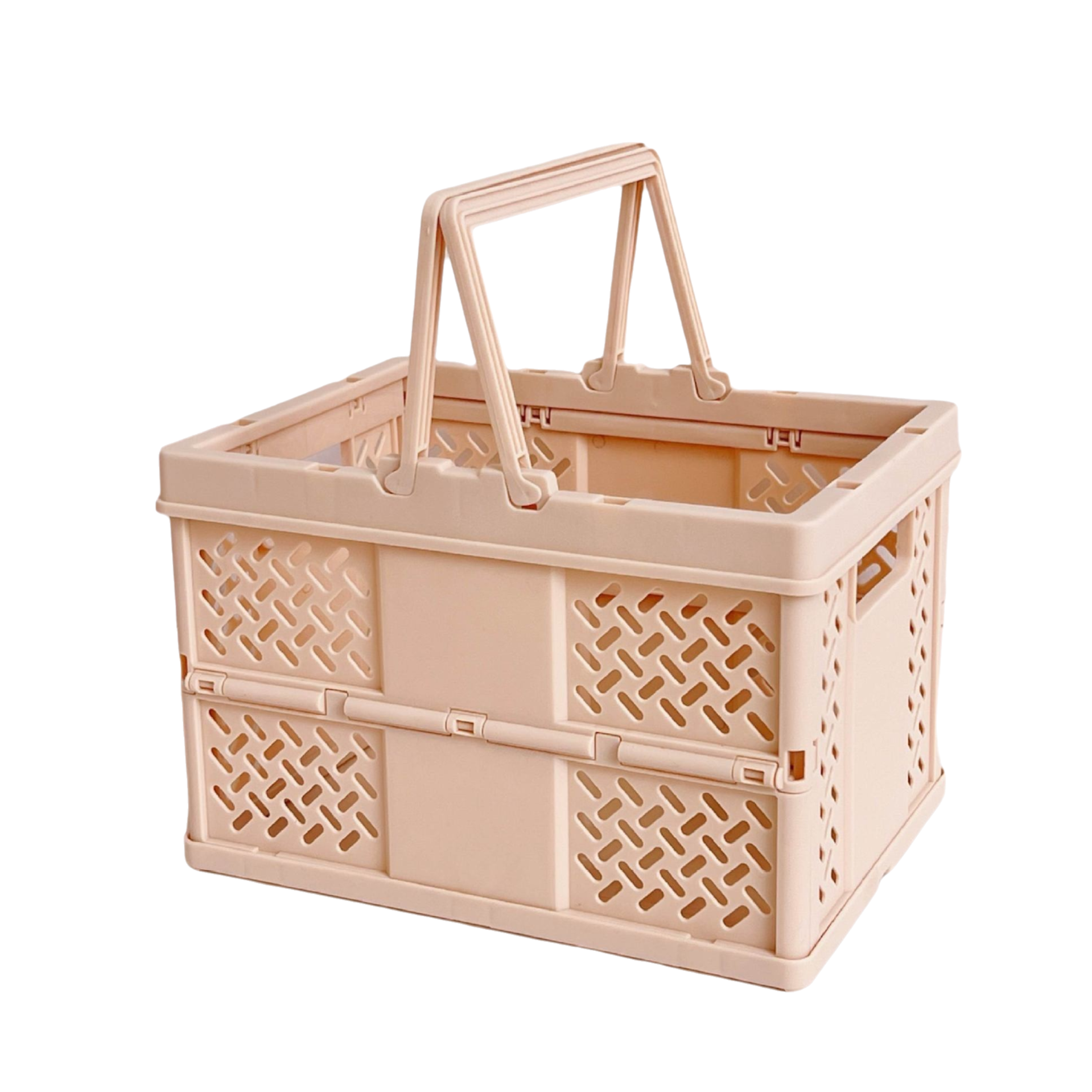 Brown Foldable Storage Basket with Handles - Portable Multi Purpose Desktop Organiser Crate for Snacks, Kitchen Storage, Books and Household Essentials