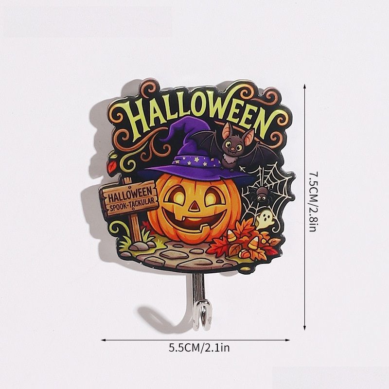 10-pack Halloween Themed Acrylic Wall Hooks（Pumpkin Witch pattern） - Self Adhesive Iron Art Hanger for Keys Bags, Spooky Pumpkin Decor for Entryway and Party