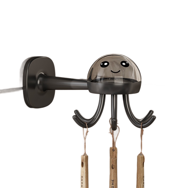 2-pack Grey Octopus Wall Hook Organizer - 360 Degree Rotating Adhesive Kitchen Utensil Holder with 6 Hooks, No Drill Space Saving Storage Rack for Cooking Tools and Towels