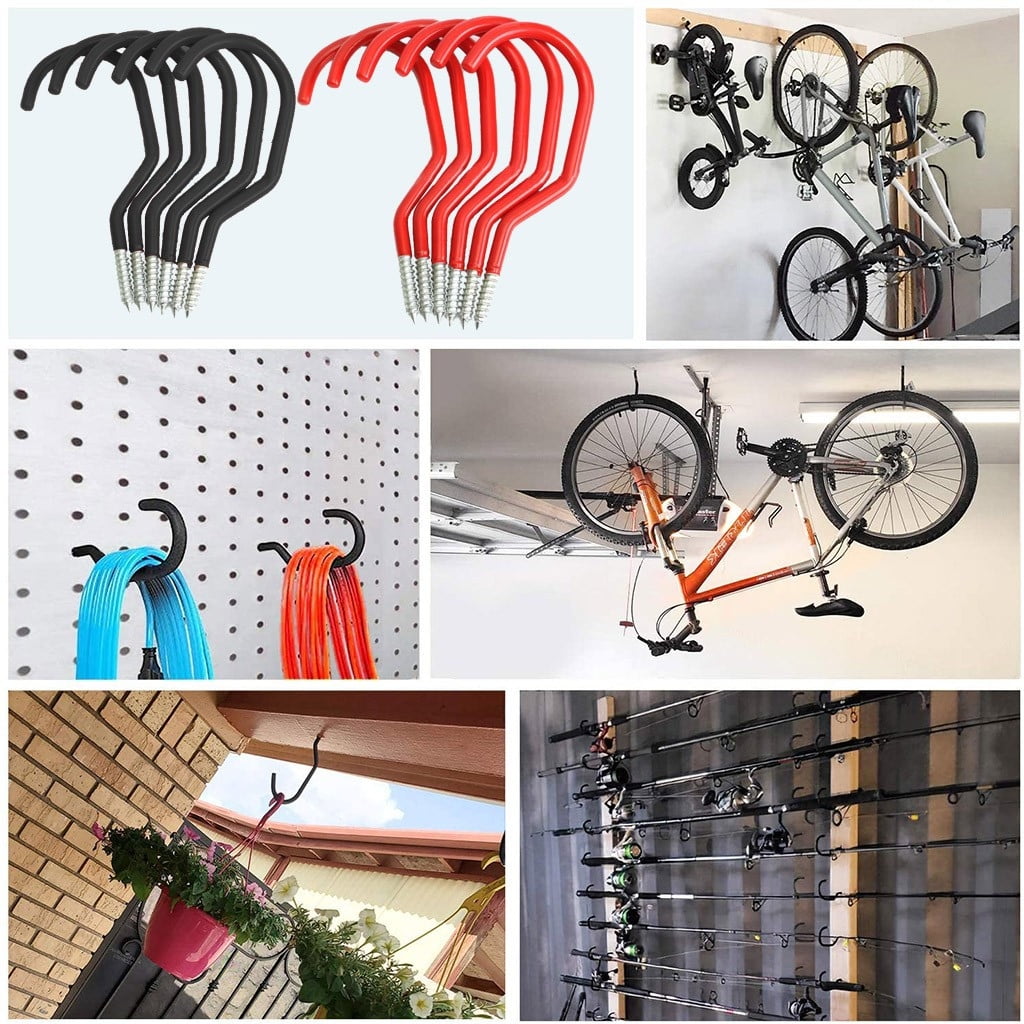 Bike Hooks, heavy duty wall and ceiling bicycle hangers for garage storage and hanging plants, Black
