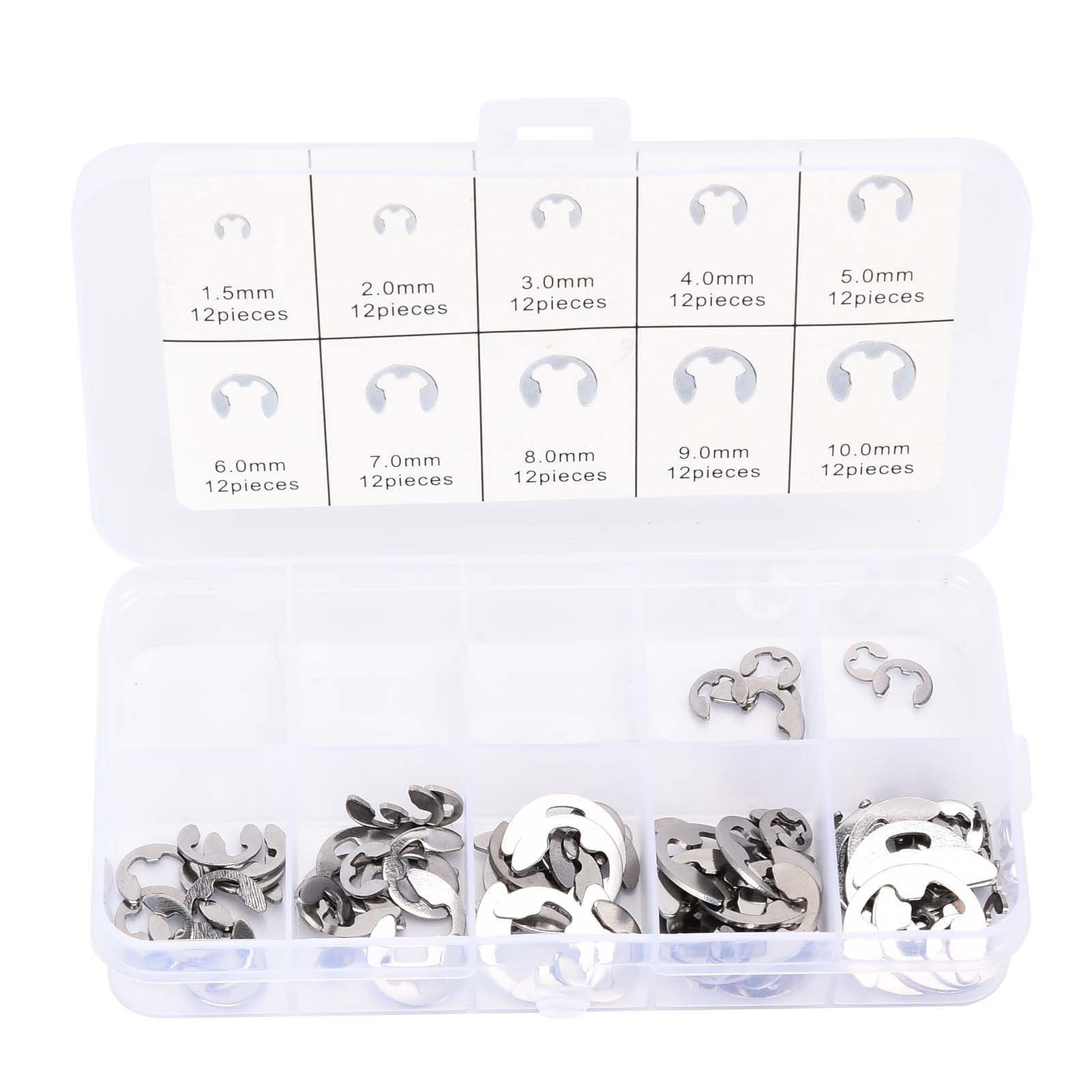 120PCS Snap Rings M1.5‑10 Mini Portable Corrosion Resistant Stainless Steel Snap Rings Kit120PCS
