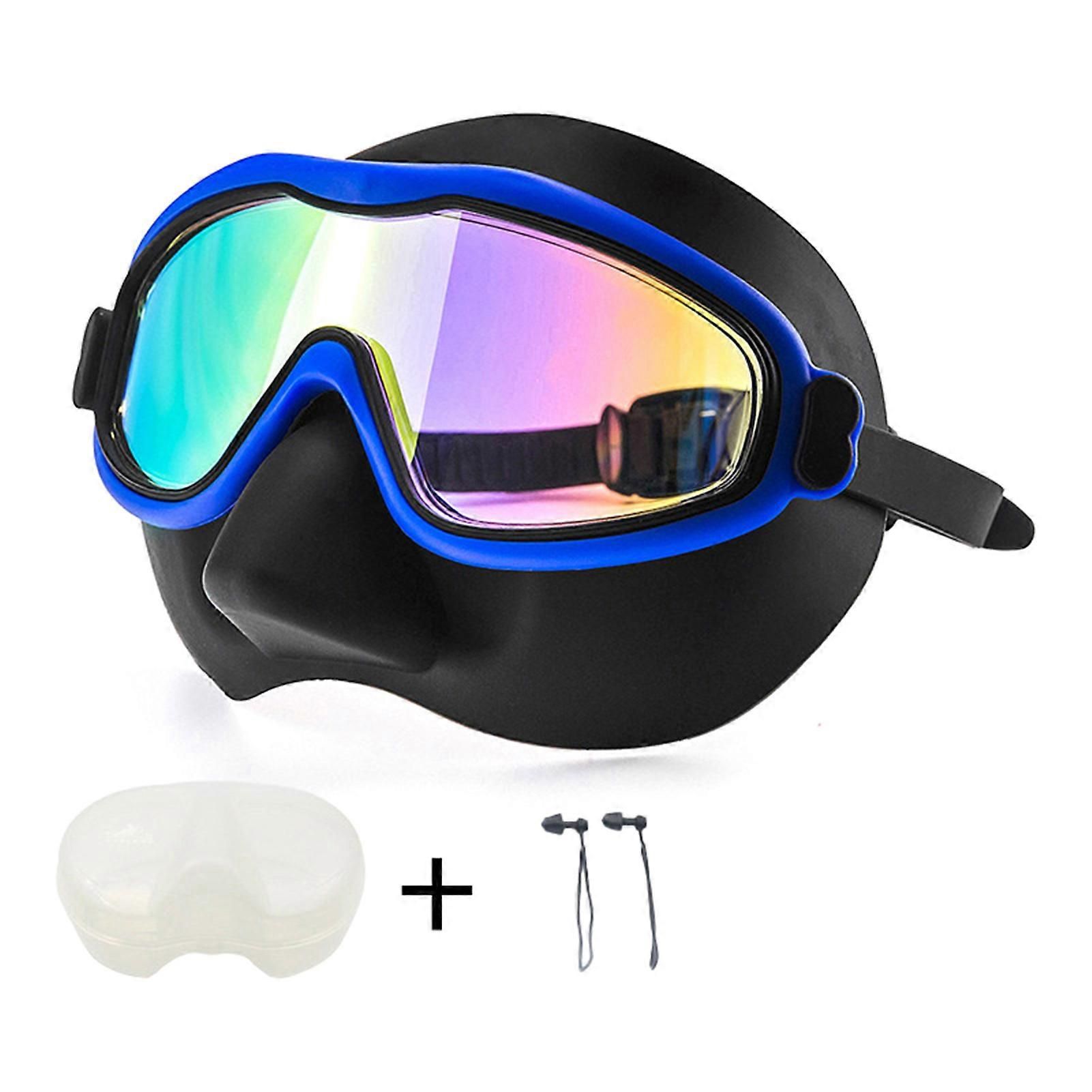 Wide View Swim Goggles with Nose Cover, Anti-Fog Swimming Goggles for Men Women Teenagers - Black