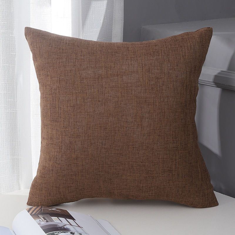 Le Su Cotton Linen Cushion Solid Color with Core 53# Coffee 60*60-pillowcase 1000g thick pillow core