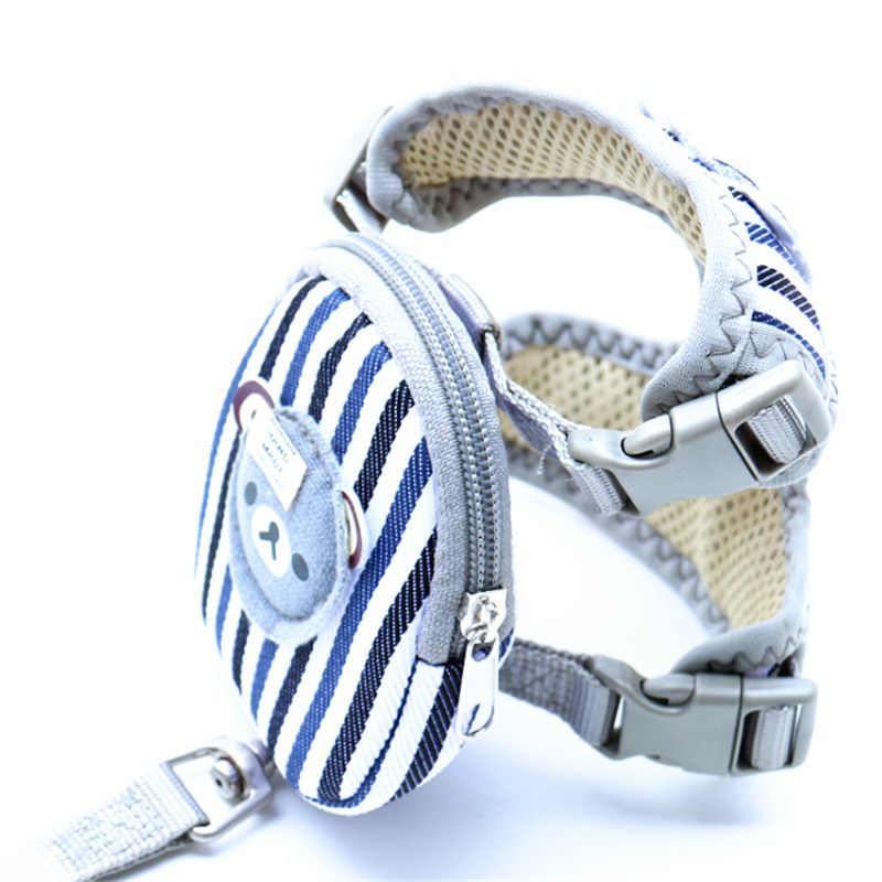Zichen Nylon Dog Harness Leash w/ Detachable Bag Vest Light gray 1.0(S code fits 1.50 kg-3.50 kg