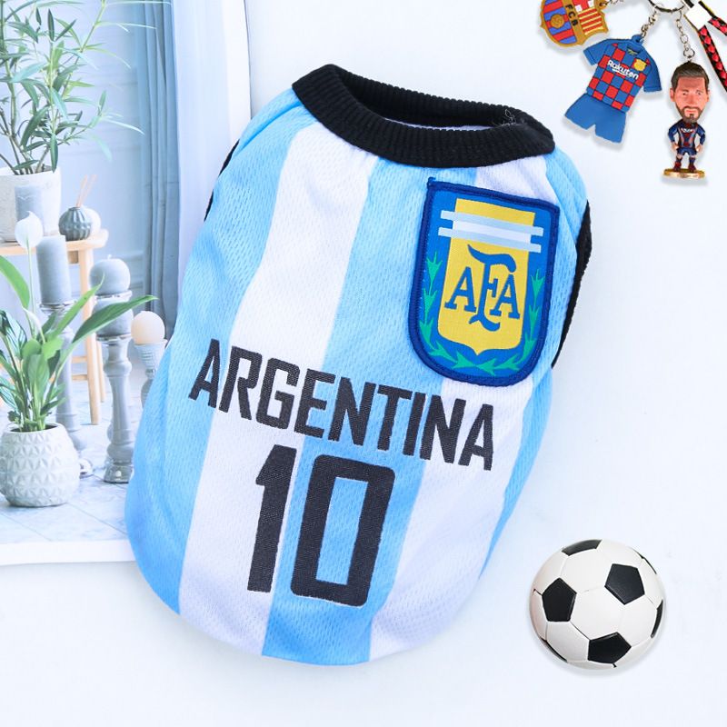 Pet Jersey Spain Dog Cat Vest White Blue No. 10 Argentina XL (Chest 50CM, approx. 11-15 lbs pet)