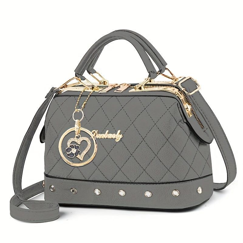 Women'S Handbag Quilted Handbag Studded Handbag Black Handbag Gold Toned - Black - Size 25-13-16