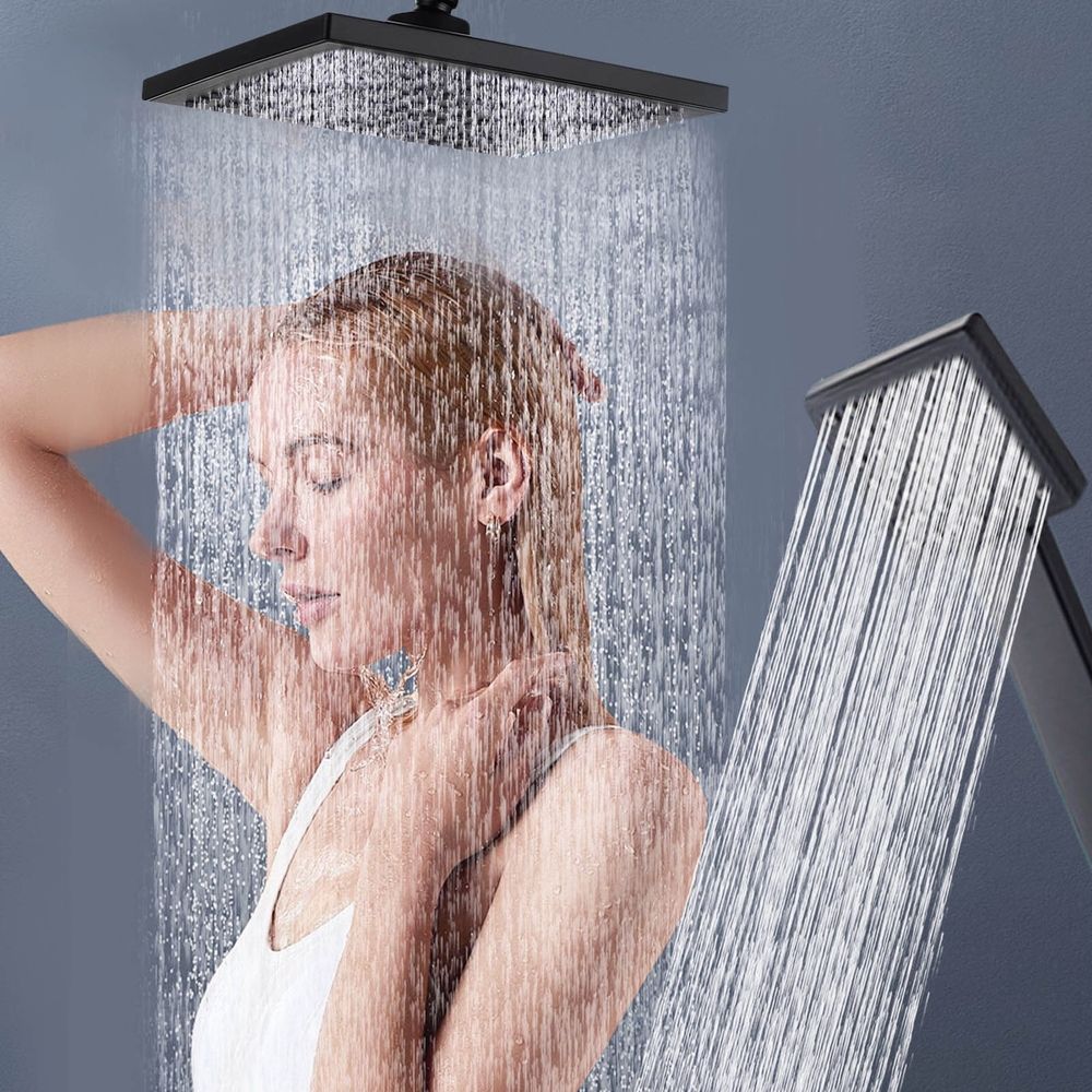 Bathtub Faucet Set,Shower System,Rain Shower Kit Square Single Handle in Wall Waterfall Shower Head Kit for Bathroom Home Black