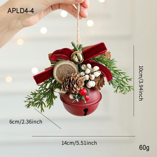 Elegant Vintage Metal Christmas Bell Floral Decor, Red Gold Tone Holiday Scene Ornament APLD4-4