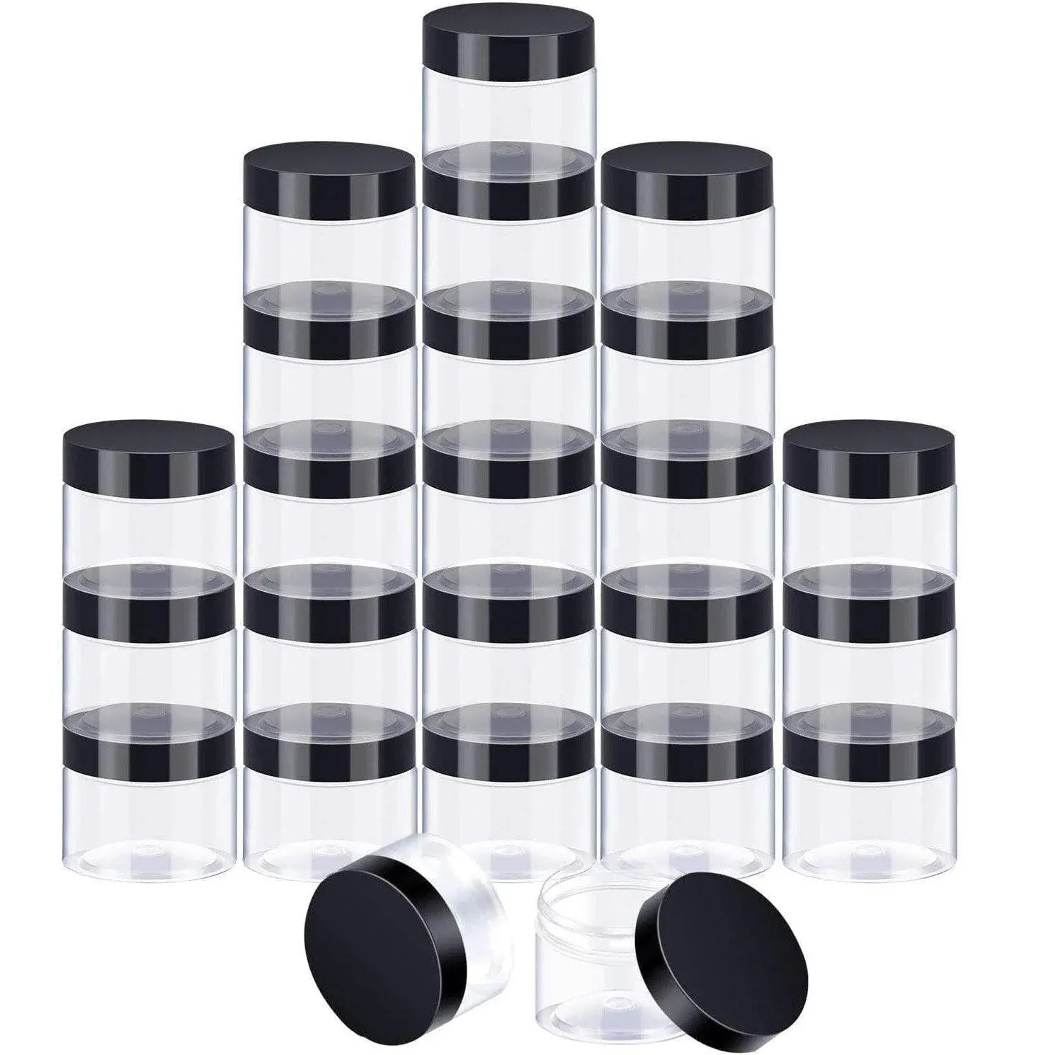 10pcs Wide Mouth Plastic Jars Black Lid Transparent Skin Care Cream Containers - 40ml