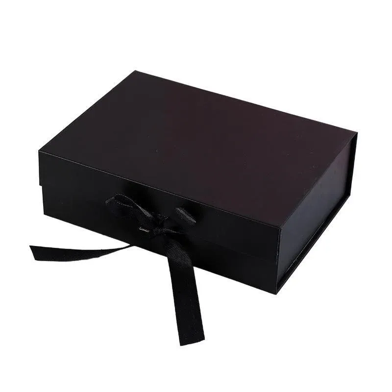 Elegant Ribbon Flip Folding Gift Boxes Multiple Colors High-Quality Cardboard - Black