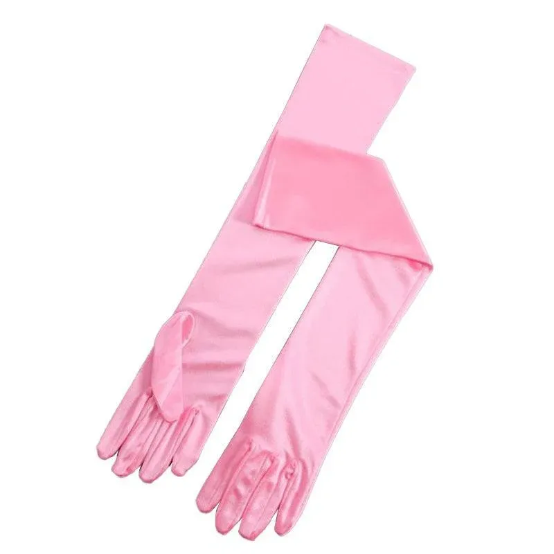 Elegant Long Satin Opera Gloves for Prom Party Wedding Costume or Formal Dress - Pink