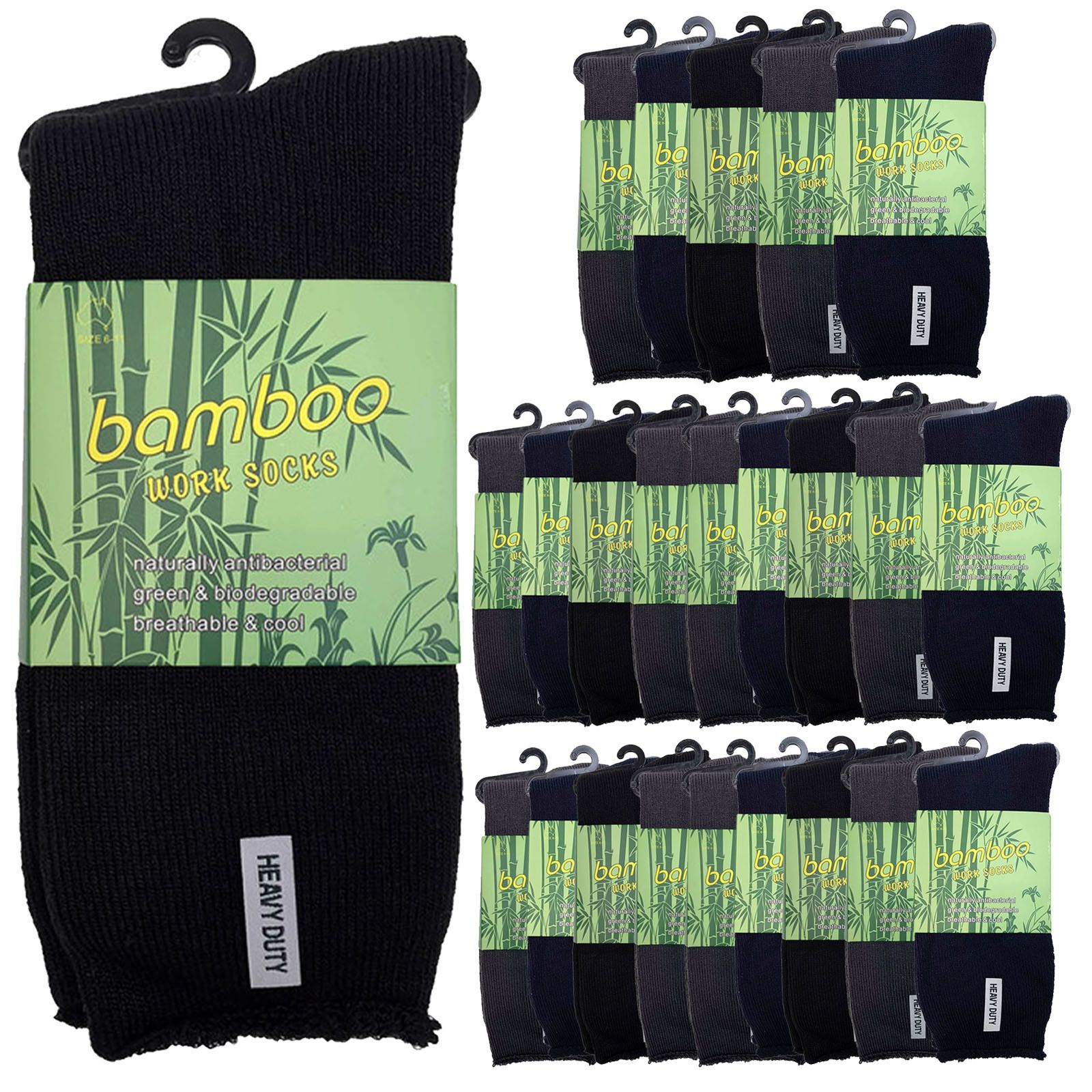 24 Pairs PREMIUM BAMBOO SOCKS Mens Heavy Duty Thick Work Socks Cushion BULK - Assorted Colour Pack